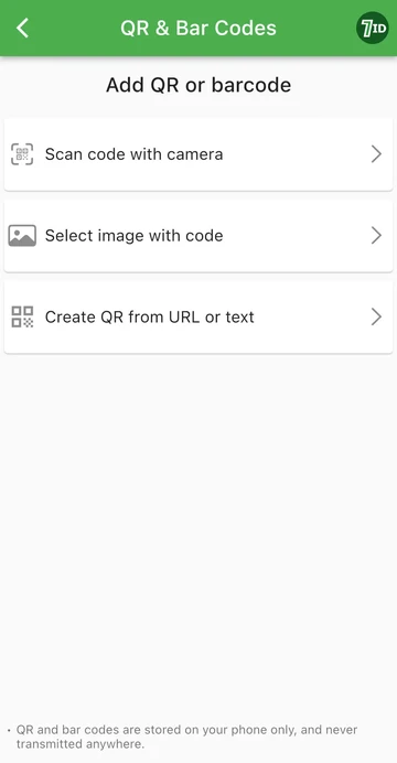 7ID အက်ပ်- QR သို့မဟုတ် ဘားကုဒ်တစ်ခု ထည့်ပါ။