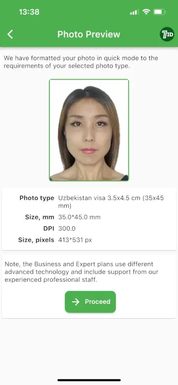 Ứng dụng 7ID: Ví dụ về ảnh Visa Uzbekistan