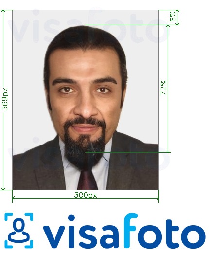 Primer fotografije za UAE Visa na spletu Emirates.com 300x369 točk z natančno specifikacijo velikosti