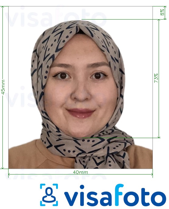 Primer fotografije za Afganistanska potna listina 4x4,5 cm (40x45 mm) z natančno specifikacijo velikosti