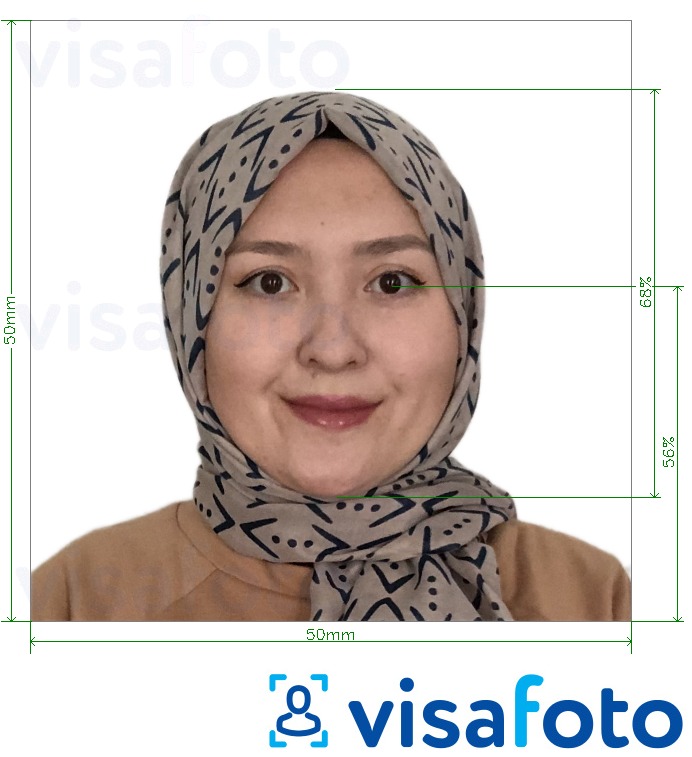 Primer fotografije za Afganistanska potna listina 5x5 cm (50x50 mm) z natančno specifikacijo velikosti