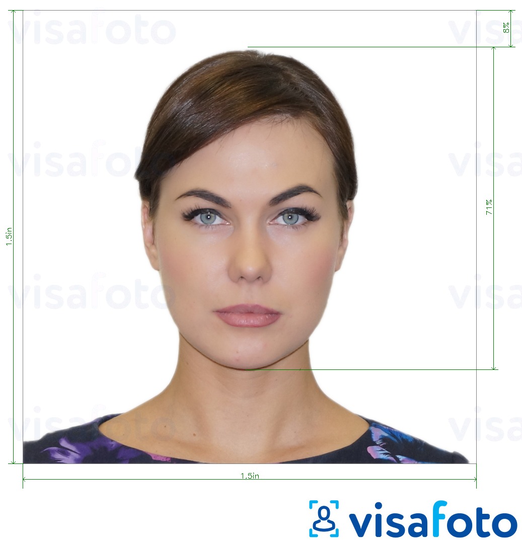 Primer fotografije za Argentina vizum v ZDA 1,5x1,5 palca z natančno specifikacijo velikosti