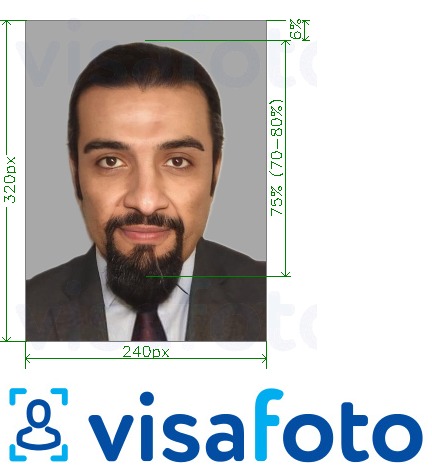 Primer fotografije za Bahrajn osebna izkaznica 240x320 slikovnih pik z natančno specifikacijo velikosti