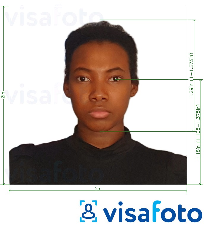 Primer fotografije za Vizum za Kongo (Brazzaville) 2 x 2 cm (iz ZDA, Kanade, Mehike) z natančno specifikacijo velikosti