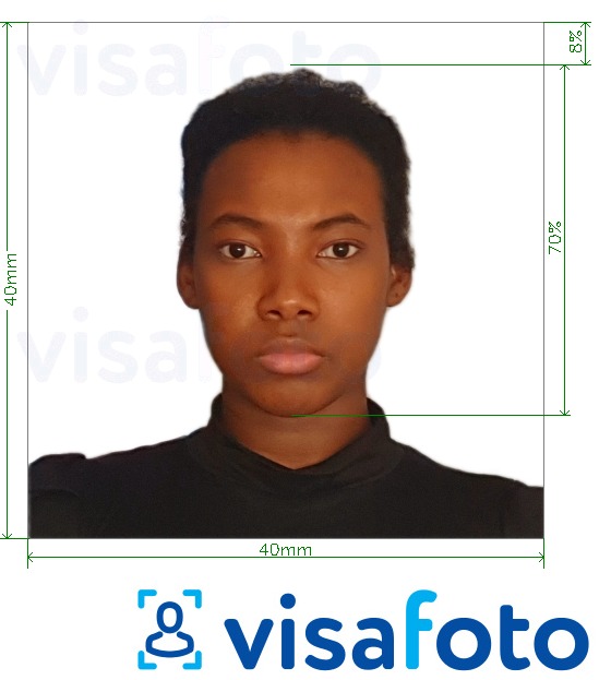 Primer fotografije za Kongo (Brazzaville) vizum 4x4 cm (40x40 mm) z natančno specifikacijo velikosti