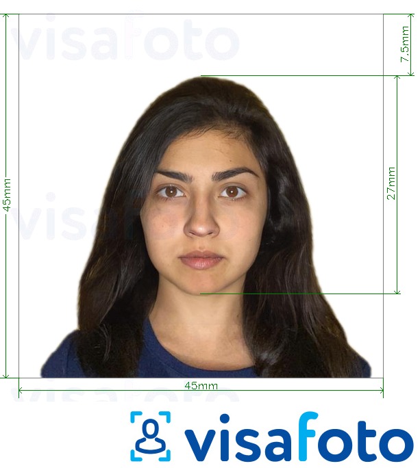 Primer fotografije za Čilski potni list 4,5x4,5 cm z natančno specifikacijo velikosti