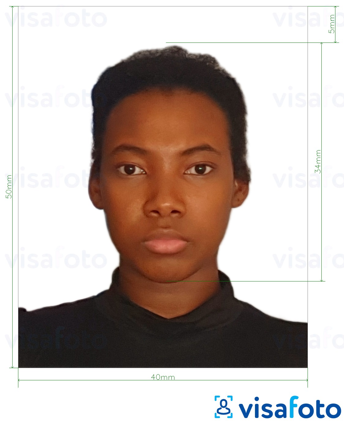 Primer fotografije za Kamerunska potna listina 4x5 cm (40x50 mm) z natančno specifikacijo velikosti