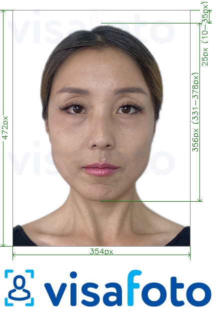 Primer fotografije za China Visa na spletu 354x472 - 420x560 točk z natančno specifikacijo velikosti