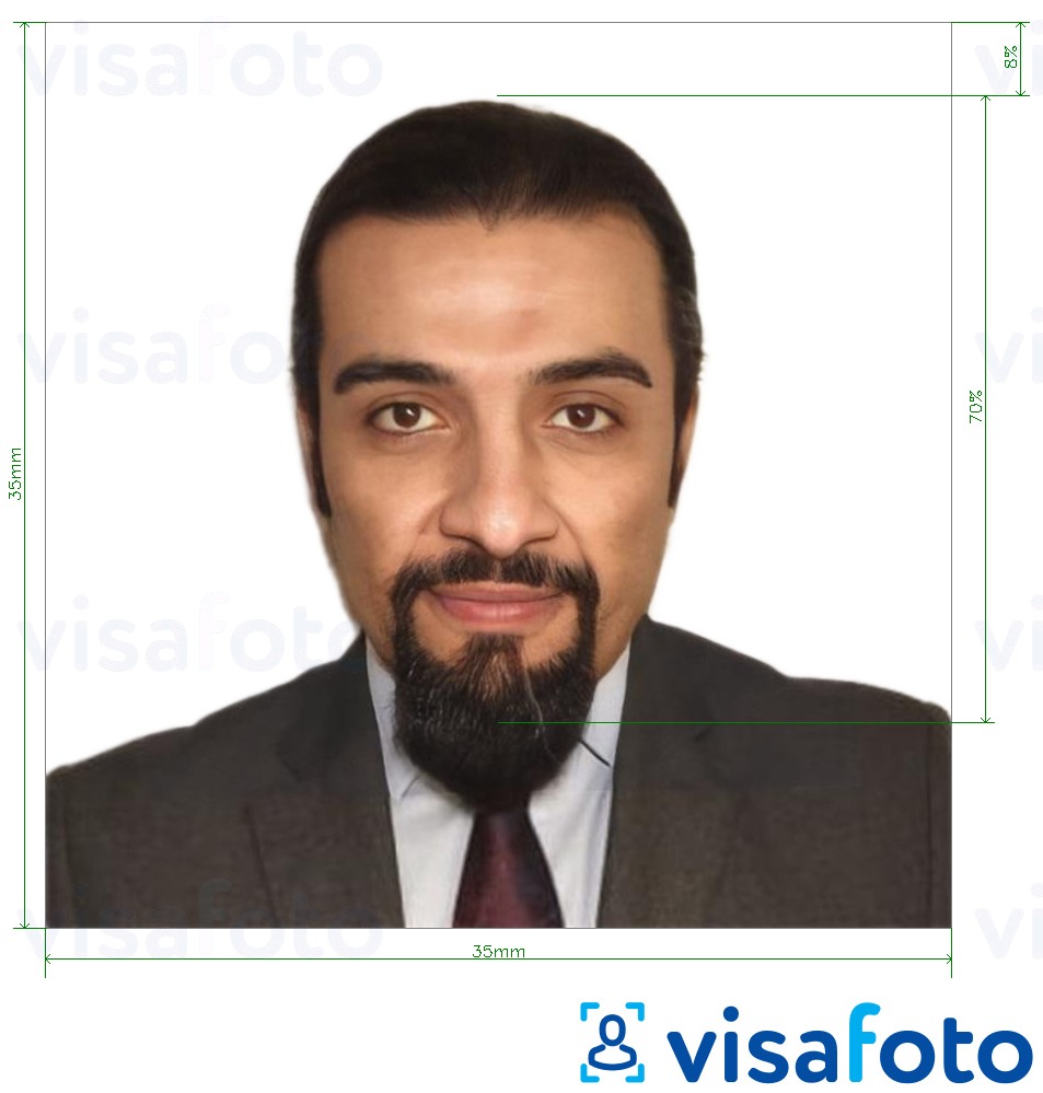 Primer fotografije za Džibutski potni list 3.5x3.5 cm (35x35 mm) z natančno specifikacijo velikosti