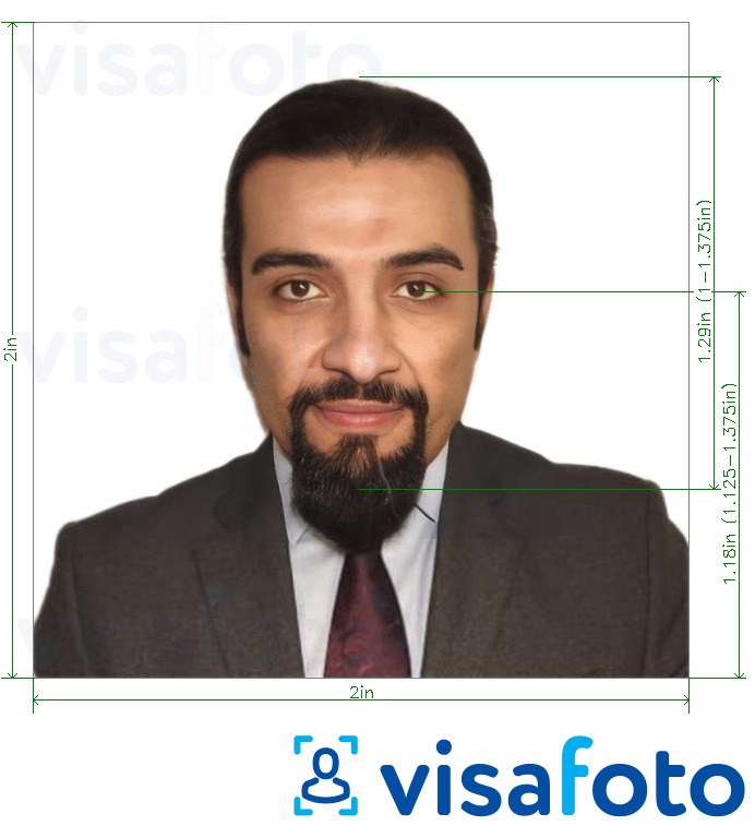 Primer fotografije za Egiptski vizum 2x2 palca, 51x51 mm z natančno specifikacijo velikosti
