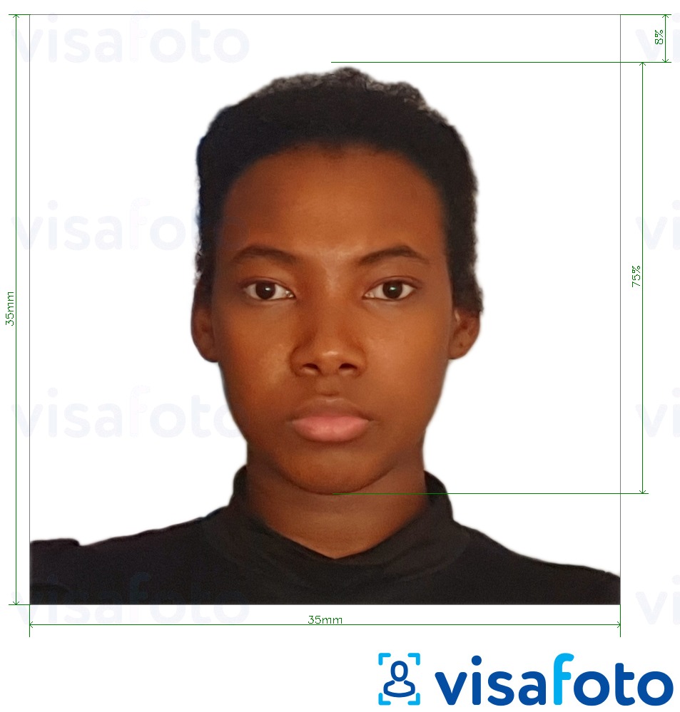 Primer fotografije za Gabonski vizum 35x35 mm (3,5x3,5 cm) z natančno specifikacijo velikosti