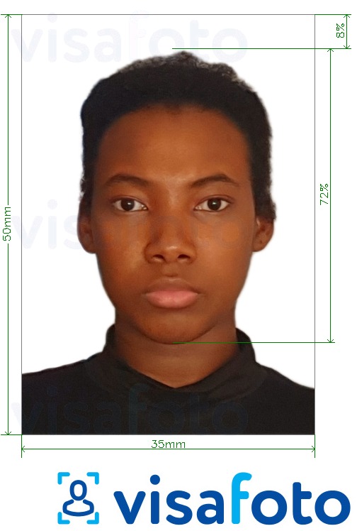 Primer fotografije za Vizum za Gvinejo Conakry 35x50 mm z natančno specifikacijo velikosti