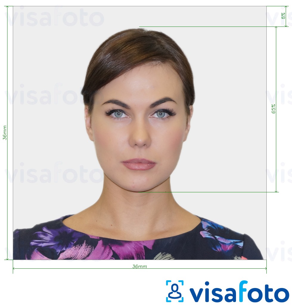 Primer fotografije za Grška osebna izkaznica 3,6 x 3,6 cm (36 x 36 mm) z natančno specifikacijo velikosti