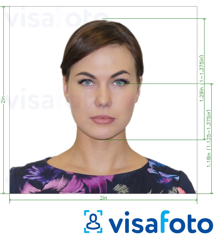 Primer fotografije za Grčija Visa 2x2 palca (iz ZDA) z natančno specifikacijo velikosti
