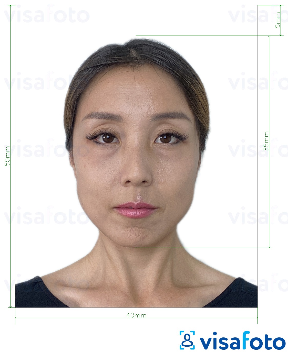 Primer fotografije za Hongkonška potna listina 40x50 mm (4x5 cm) z natančno specifikacijo velikosti