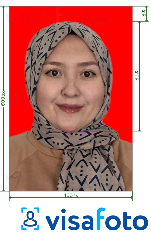 Primer fotografije za Registracija elektronskega vizuma za Indonezijo z natančno specifikacijo velikosti