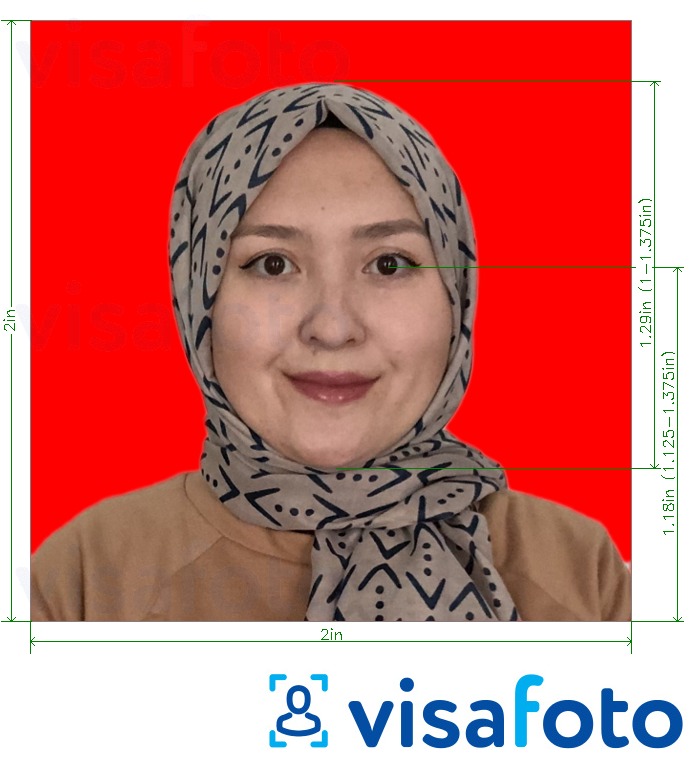 Primer fotografije za Indonezija potni list 51x51 mm rdeča podlaga z natančno specifikacijo velikosti