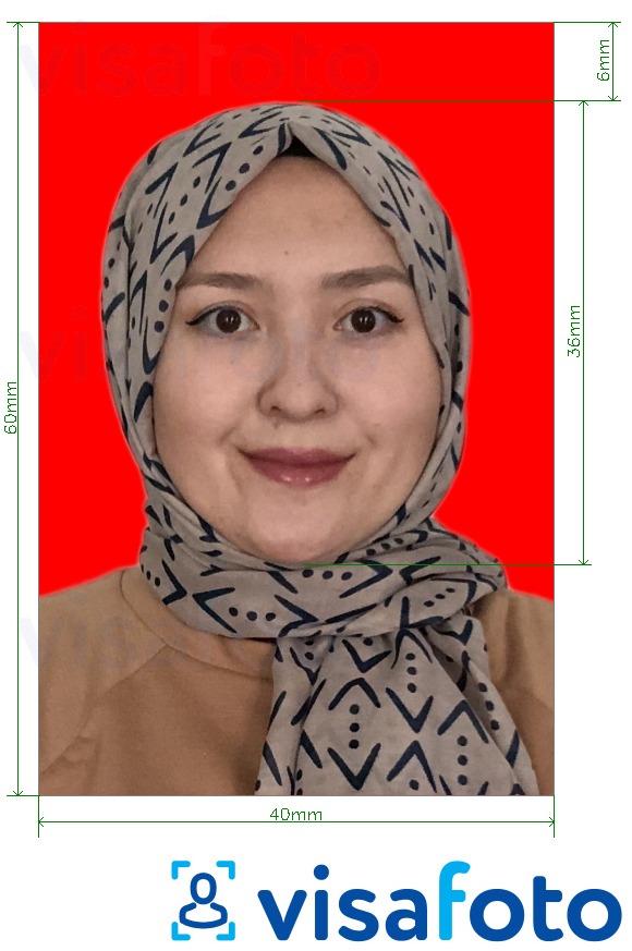 Primer fotografije za Indonezija Visa 4x6 cm rdeče ozadje z natančno specifikacijo velikosti