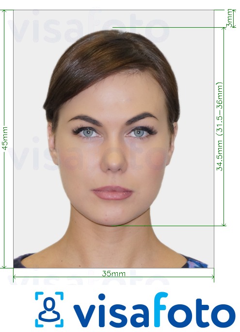 Primer fotografije za Irska starostna izkaznica 35x45 mm z natančno specifikacijo velikosti