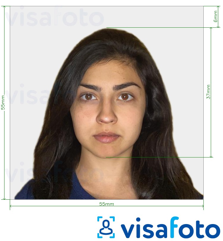 Primer fotografije za Visa Izrael 55x55mm (običajno iz Indije) z natančno specifikacijo velikosti