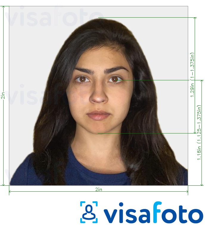 Primer fotografije za Indijski potni list za aplikacijo BLS USA (2x2 palca, 51x51mm) z natančno specifikacijo velikosti