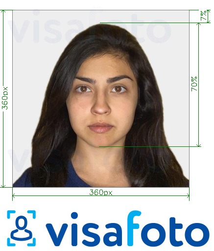 Primer fotografije za Indijski potni list OCI 360x360 - 900x900 slikovnih pik z natančno specifikacijo velikosti