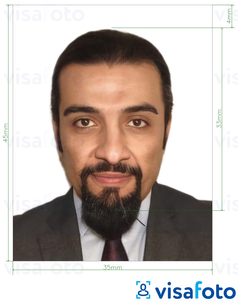 Primer fotografije za Jordanska osebna izkaznica 3,5x4,5 cm (35x45 mm) z natančno specifikacijo velikosti