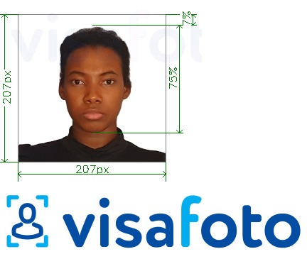 Primer fotografije za Kenijski vizum 207x207 pik z natančno specifikacijo velikosti