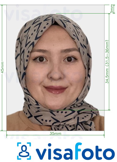 Primer fotografije za Kazahstanska osebna izkaznica 35x45 mm z natančno specifikacijo velikosti