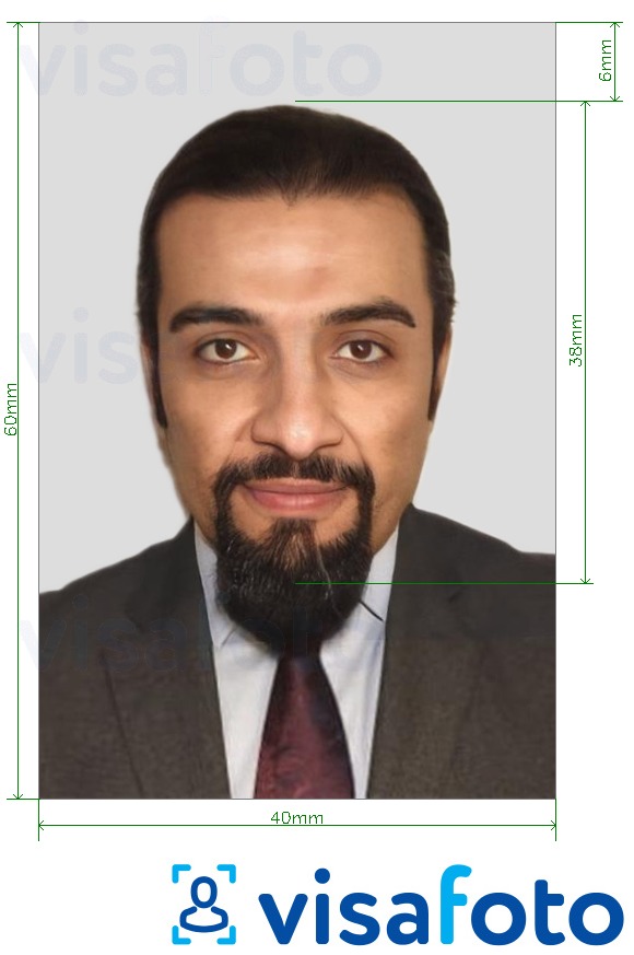 Primer fotografije za Libijski vizum 4x6 cm (40x60 mm) z natančno specifikacijo velikosti