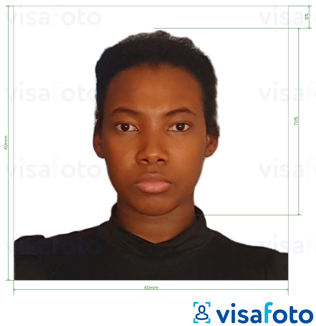 Primer fotografije za Madagaskarski vizum 40x40 mm z natančno specifikacijo velikosti