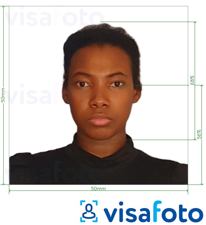 Primer fotografije za Madagaskarski vizum 5x5 cm (50x50 mm) z natančno specifikacijo velikosti