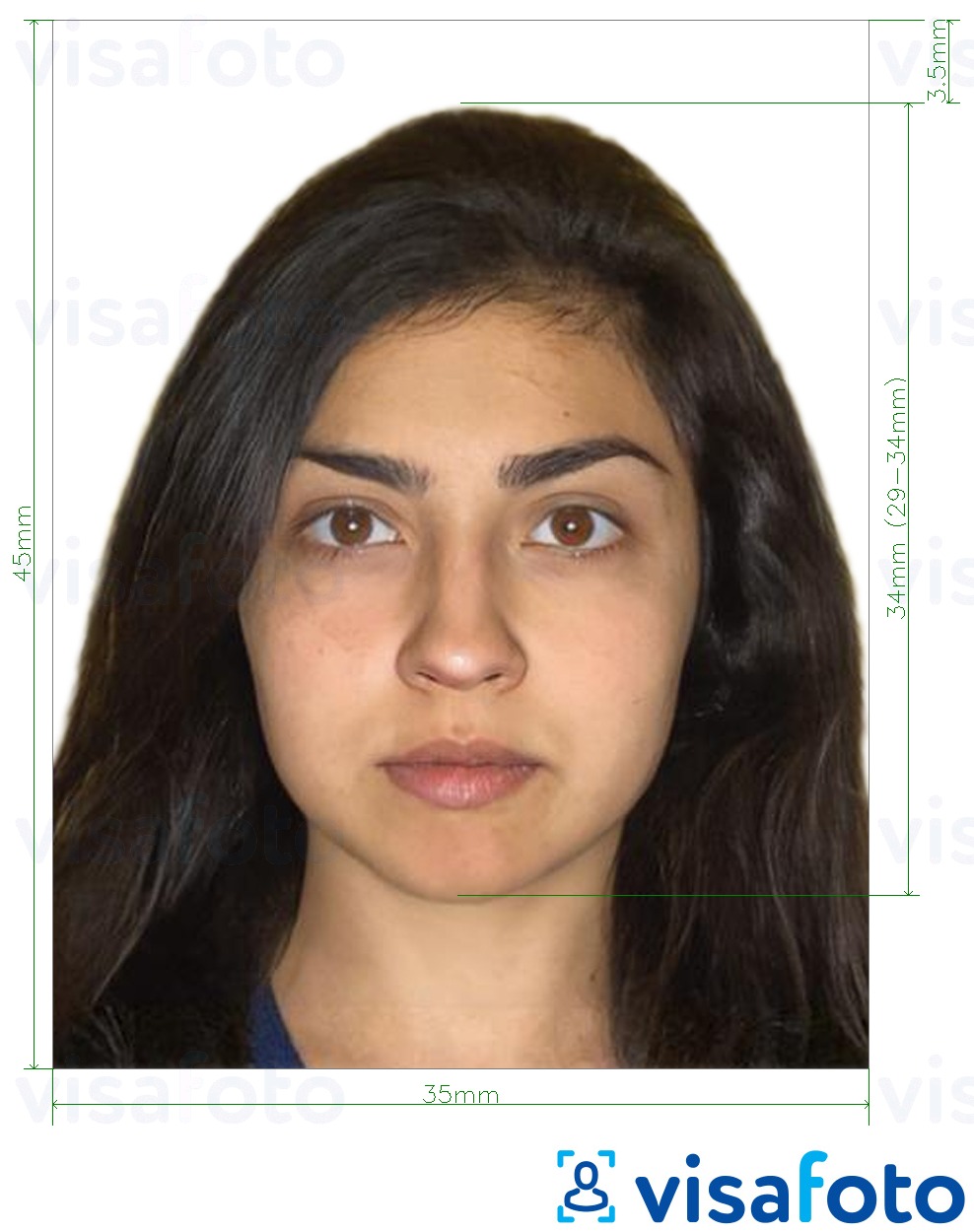 Primer fotografije za Pakistansko potrdilo o družinski registraciji (NADRA) 35 x 45 mm z natančno specifikacijo velikosti