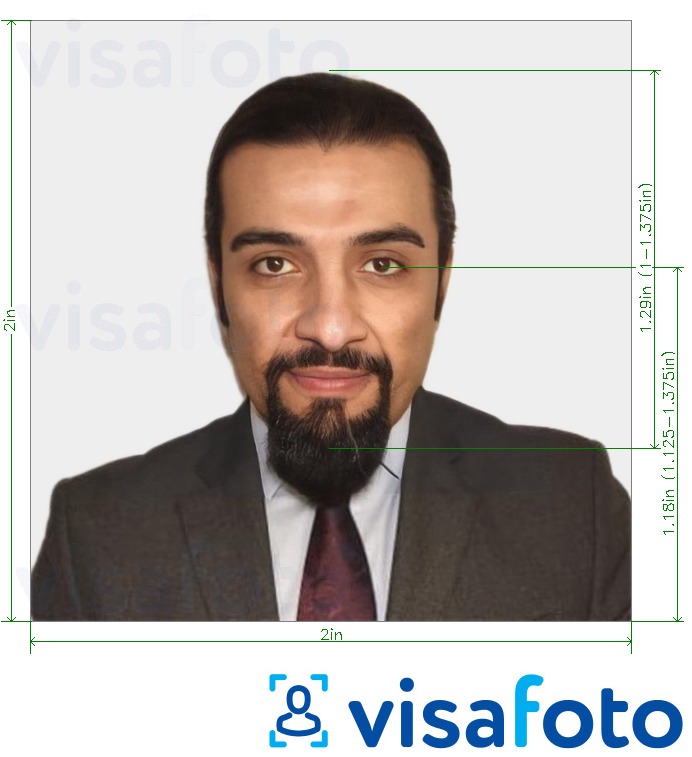 Primer fotografije za Katarski potni list 2 x 2 cm (51 x 51 mm) z natančno specifikacijo velikosti