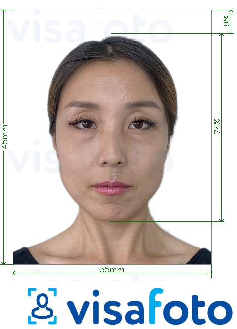 Primer fotografije za Singapurska osebna izkaznica 35x45 mm (3,5x4,5 cm) z natančno specifikacijo velikosti