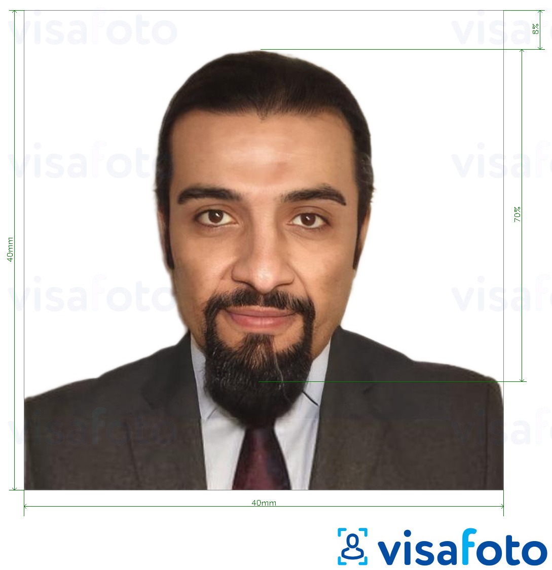 Primer fotografije za Sirijski potni list 40x40 mm z natančno specifikacijo velikosti