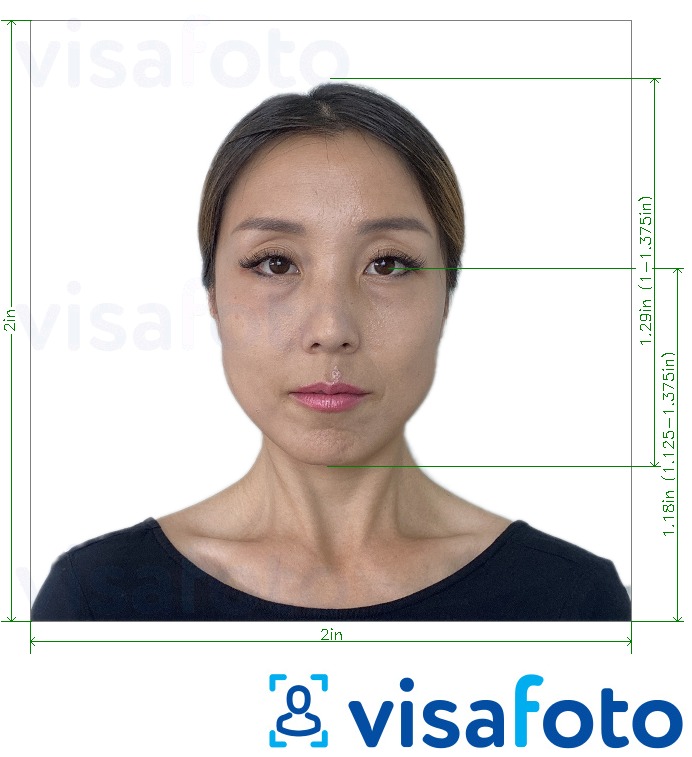 Primer fotografije za Tajska Visa 2x2 palca (iz ZDA) z natančno specifikacijo velikosti