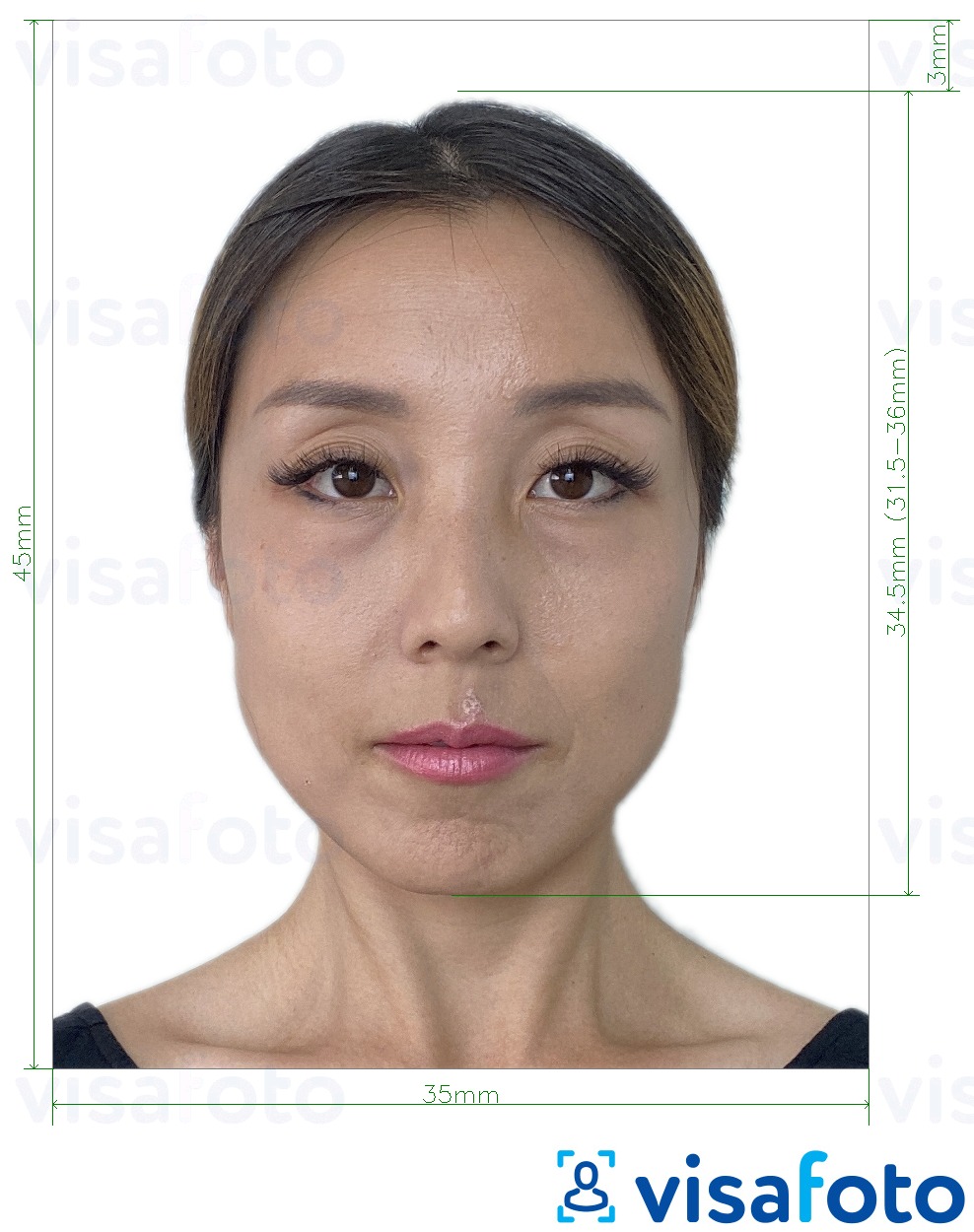 Primer fotografije za Tajvanska vizura 35x45 mm (3,5x4,5 cm) z natančno specifikacijo velikosti