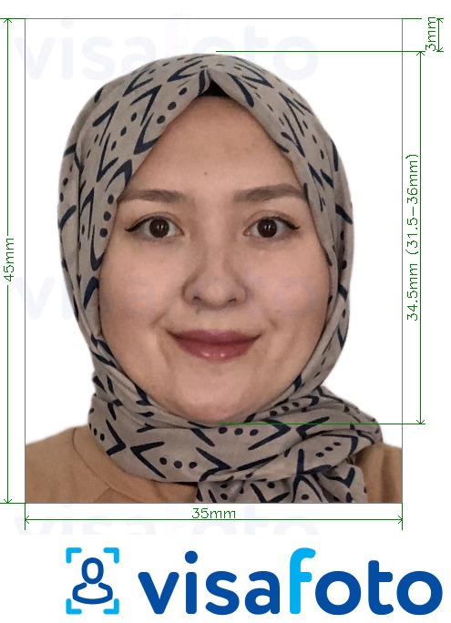 Primer fotografije za Uzbekistanski vizum 3,5x4,5 cm (35x45 mm) z natančno specifikacijo velikosti